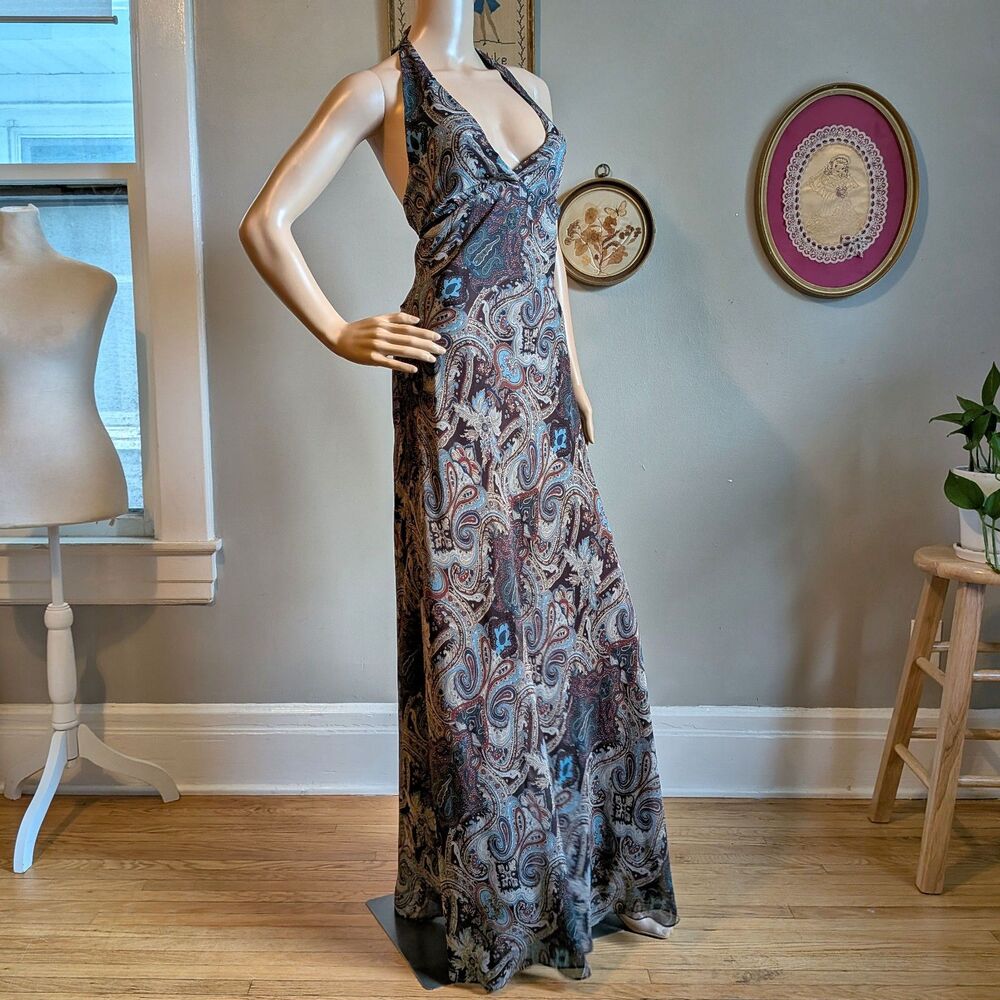 Vintage Y2K Newport News Brown Maxi Dress Paisley Whimsigoth Fairy Size 8